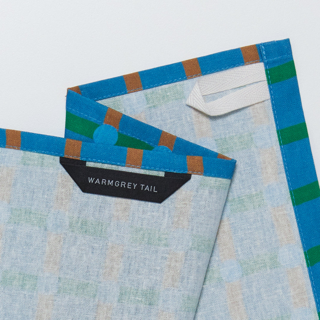 Linen-Cotton Kitchen Cloth <Warmgrey Tail> Blue on Blue