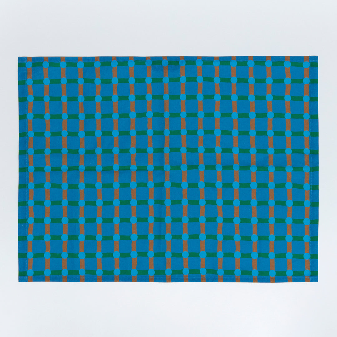 Linen-Cotton Kitchen Cloth <Warmgrey Tail> Blue on Blue