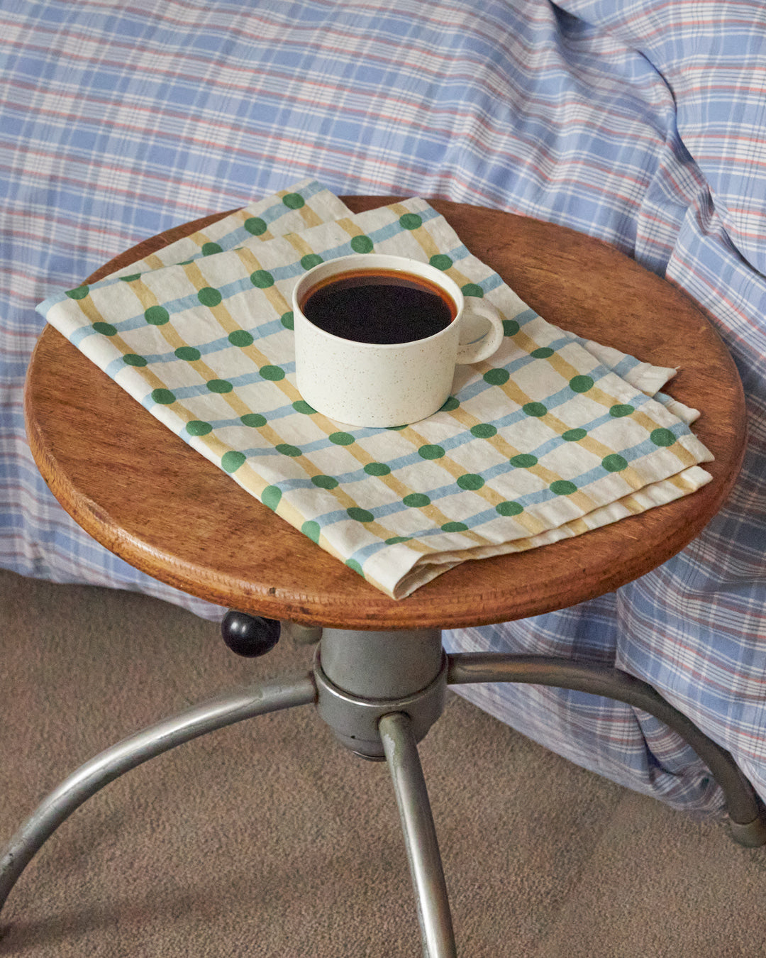 Linen-Cotton Kitchen Cloth <Warmgrey Tail> Green on Beige