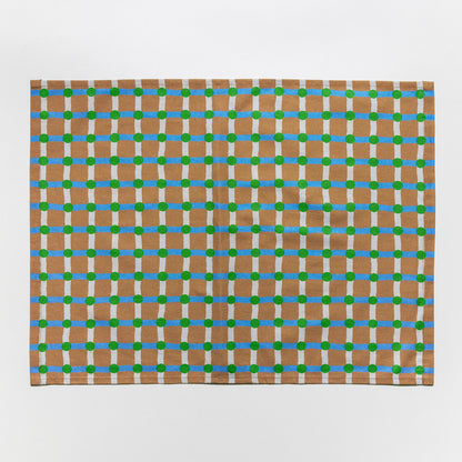 Linen-Cotton Kitchen Cloth <Warmgrey Tail> Green on Brick