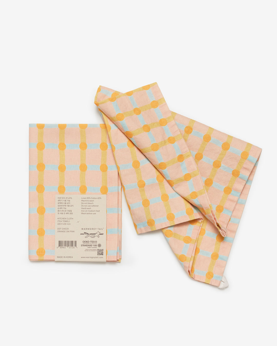 Linen-Cotton Kitchen Cloth <Warmgrey Tail> Orange on Pink