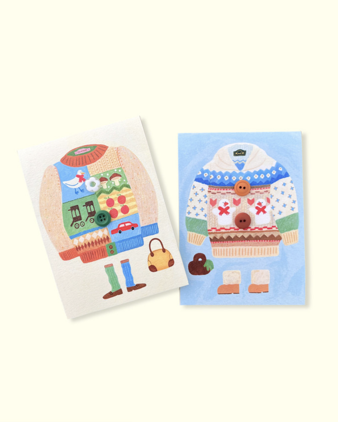 Folding Card <A letter from> Button Card - Winter Sweater Blue