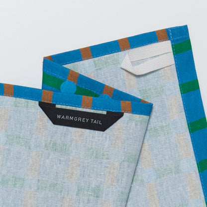 Linen-Cotton Kitchen Cloth <Warmgrey Tail> Blue on Blue
