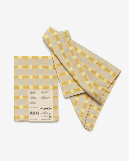 Linen-Cotton Kitchen Cloth <Warmgrey Tail> Lemon on Beige