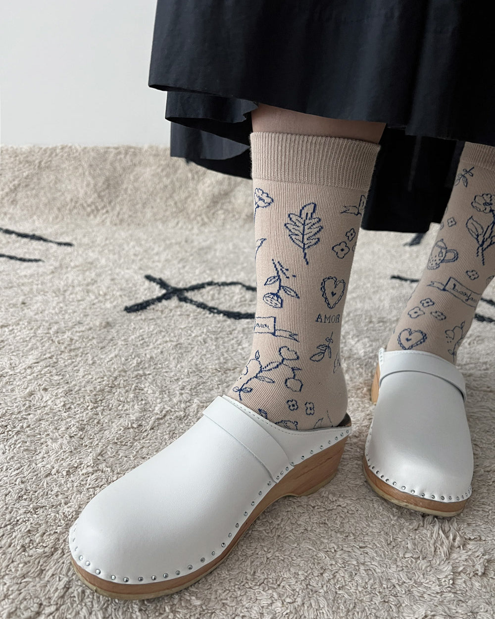 Designer Women's Socks<BonjourMarch> Embroidery