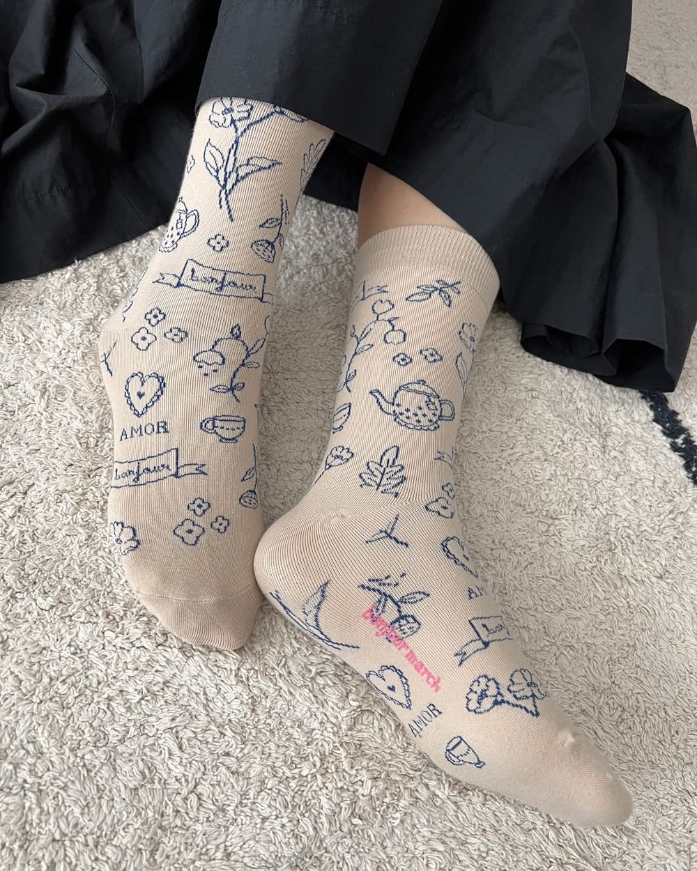 Designer Women's Socks<BonjourMarch> Embroidery