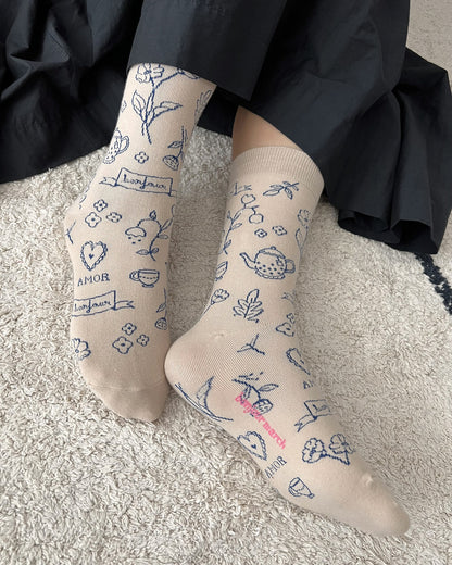 Women's Socks<BonjourMarch> Embroidery